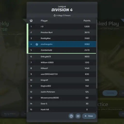 Executive Golf league division overview