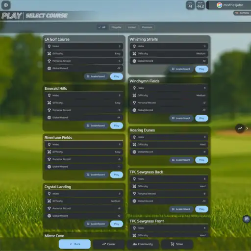 Executive Golf player profile and ranked play interface